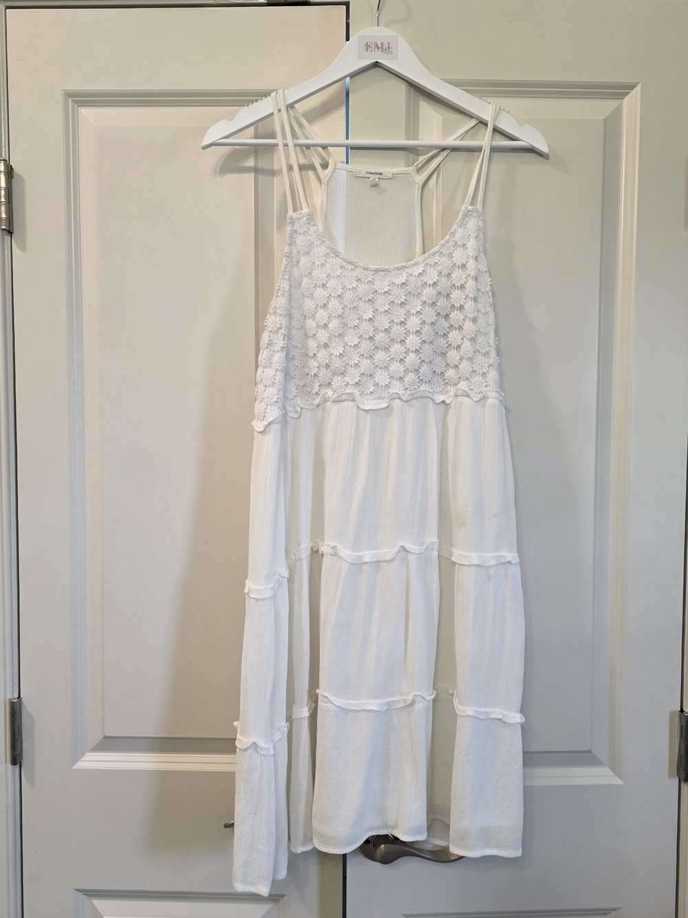Maurices White Crochet Bodice Tiered Mini Dress
